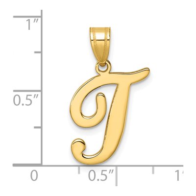14K Yellow Gold Script Letter T Pendant – view 5
