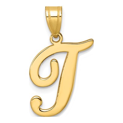 14K Yellow Gold Script Letter T Pendant