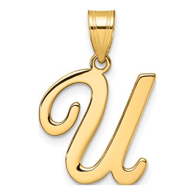 14K Yellow Gold Script Letter U Pendant