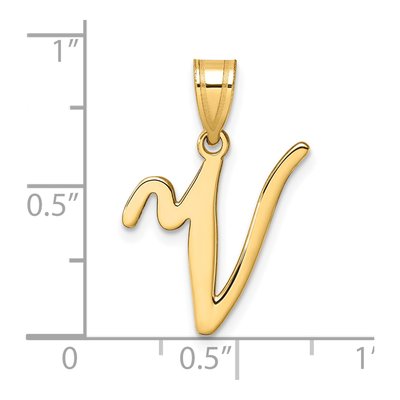 14K Yellow Gold Script Letter V Pendant – view 5