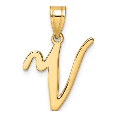 14K Yellow Gold Script Letter V Pendant