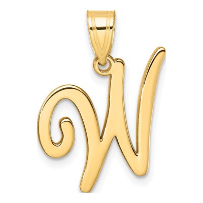 14K Yellow Gold Script Letter W Pendant