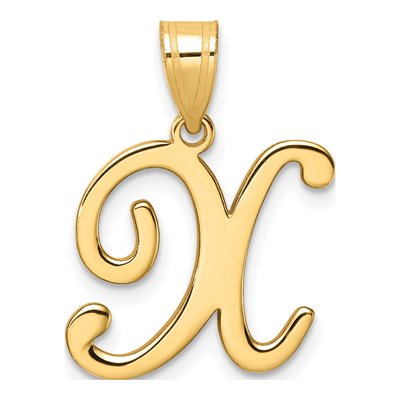 14K Yellow Gold Script Letter X Pendant