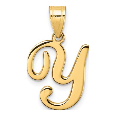 14K Yellow Gold Script Letter Y Pendant