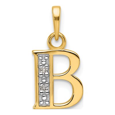14K Yellow Gold Diamond Letter B Pendant