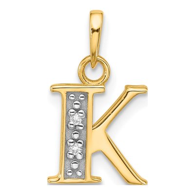 14K Yellow Gold Diamond Letter K Pendant