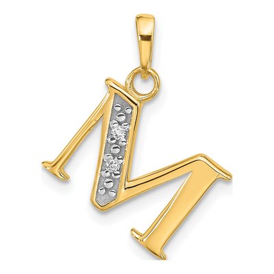 14K Yellow Gold Diamond Letter M Pendant