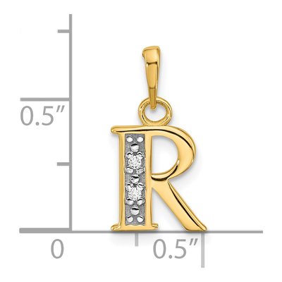 14K Yellow Gold Diamond Initial R Pendant – view 4