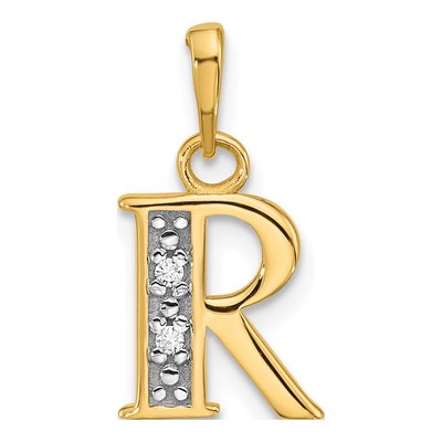 14K Yellow Gold Diamond Initial R Pendant