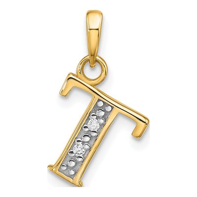 14K Yellow Gold Diamond Letter T Pendant