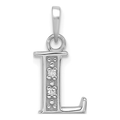 14K White Gold Diamond Letter L Pendant