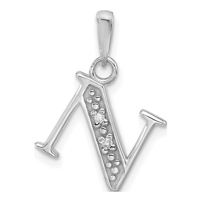 14K White Gold Diamond Letter N Pendant