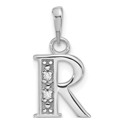 14K White Gold Diamond Letter R Pendant