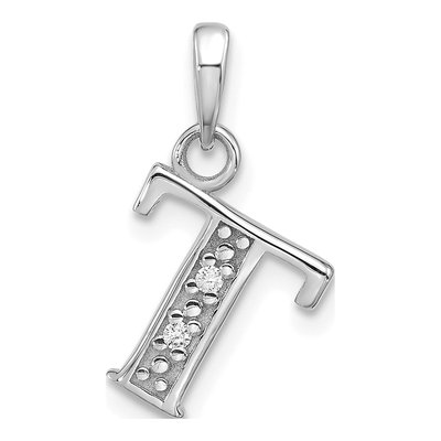 14K White Gold Diamond Letter T Pendant