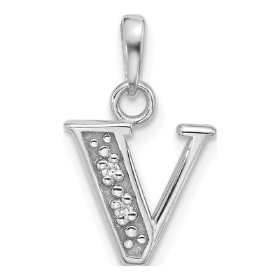 14K White Gold Diamond Letter V Pendant