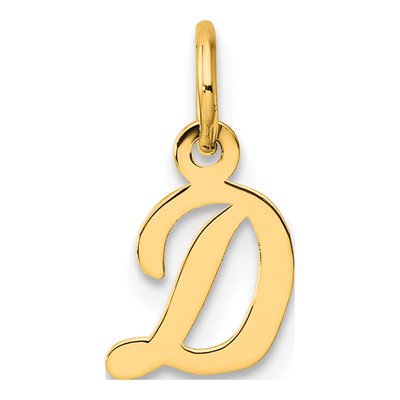 14K Yellow Gold Script Letter D Charm