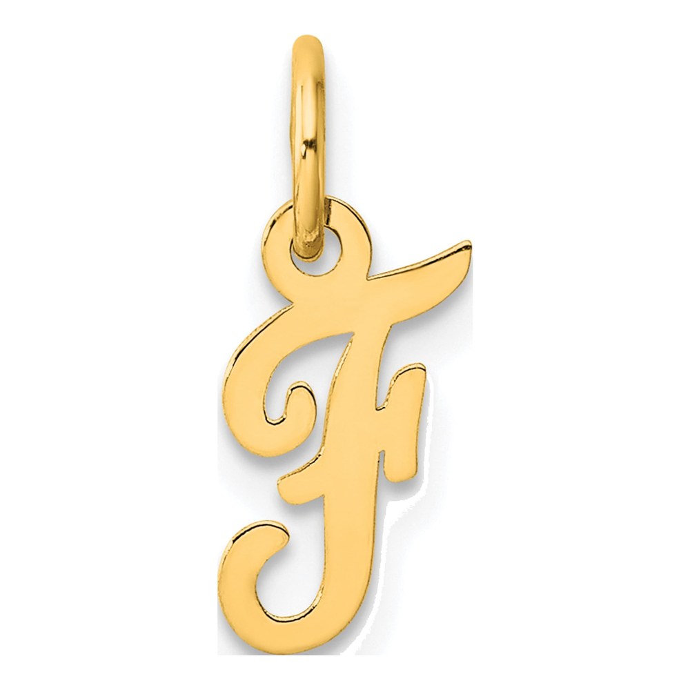 14K Yellow Gold Small Script Letter F Charm