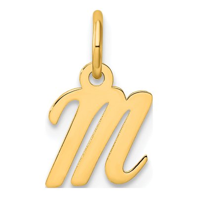 14K Yellow Gold Script Letter M Charm