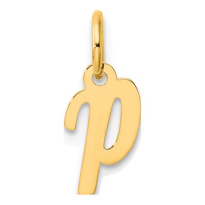 14K Yellow Gold Small Script Letter P Charm