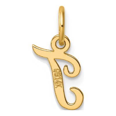 14K Yellow Gold Script Letter T Charm – view 3