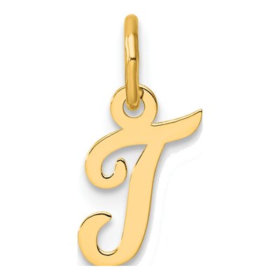 14K Yellow Gold Script Letter T Charm