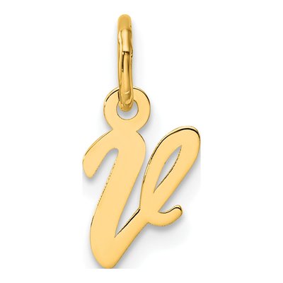14K Yellow Gold Script Letter V Charm