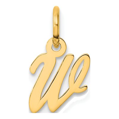 14K Yellow Gold Small Script Letter W Charm