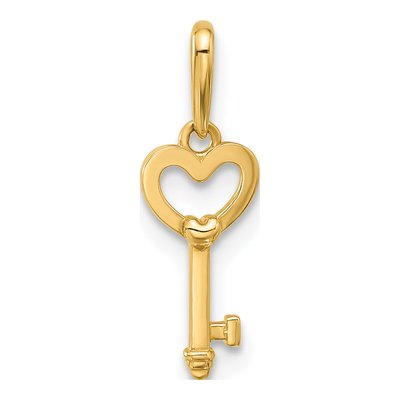 14K Yellow Gold Heart Key Pendant