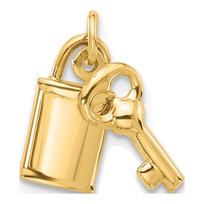 14K Yellow Gold Lock Key Pendant