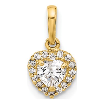 14K Yellow Gold CZ Halo Heart Pendant