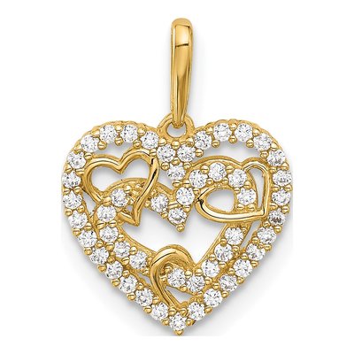14K Yellow Gold CZ Heart Pendant