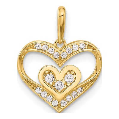14K Yellow Gold CZ Heart Pendant