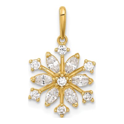 14K Yellow Gold CZ Snowflake Pendant