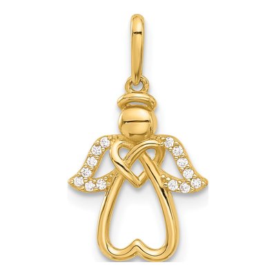 14K Yellow Gold CZ Angel Pendant