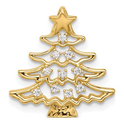 14K Yellow Gold CZ Christmas Tree Slide Pendant
