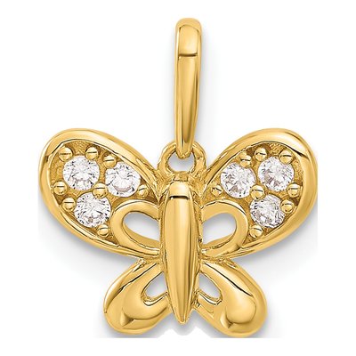 14K Yellow Gold CZ Butterfly Pendant