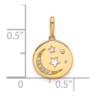 14K Yellow Gold CZ Moon & Stars Disc Pendant – view 5