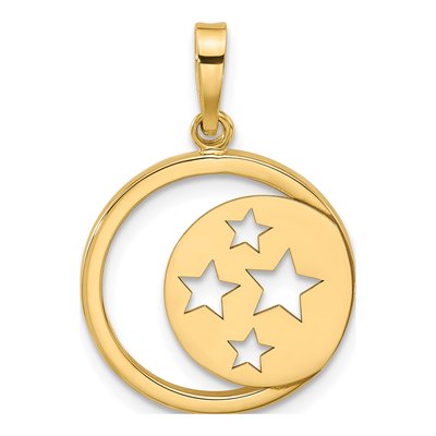 14K Yellow Gold Moon Stars Cutout Pendant