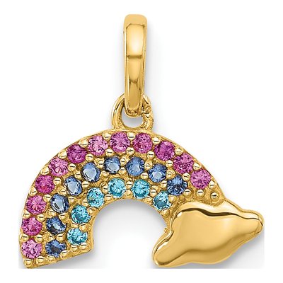 14K Yellow Gold CZ Multi-Color Rainbow Pendant
