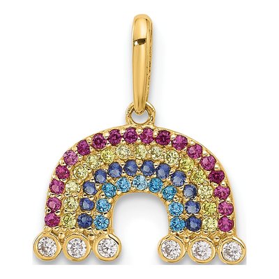 14K Yellow Gold CZ Rainbow Clouds Pendant