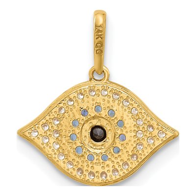 14K Yellow Gold CZ Multi-Color Evil Eye Pendant – view 4