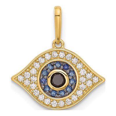 14K Yellow Gold CZ Multi-Color Evil Eye Pendant