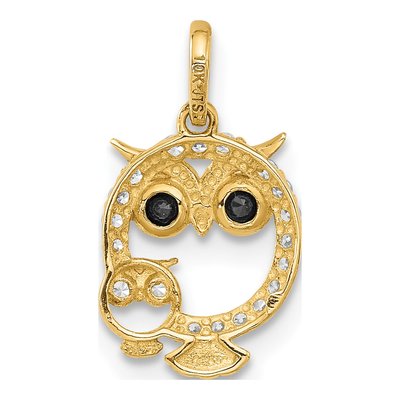 14K Yellow Gold CZ Mommy Baby Owl Pendant – view 4