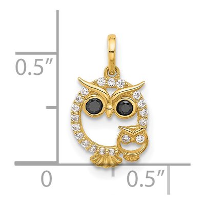 14K Yellow Gold CZ Mommy Baby Owl Pendant – view 5