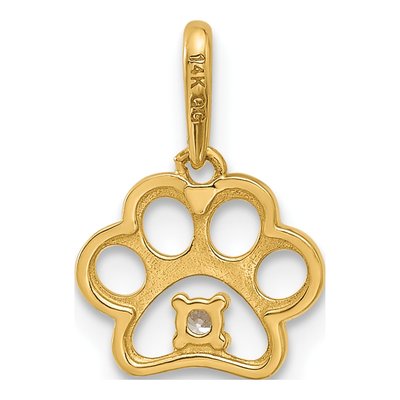 14K Yellow Gold CZ Paw Print Pendant – view 4