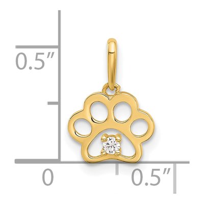 14K Yellow Gold CZ Paw Print Pendant – view 5
