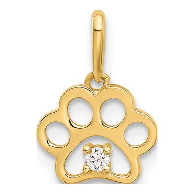 14K Yellow Gold CZ Paw Print Pendant