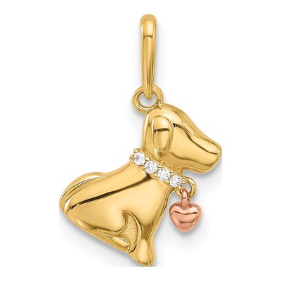 14K Two-Tone Gold CZ Dog Heart Pendant