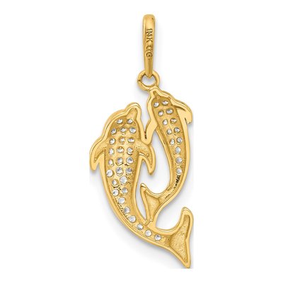14K Yellow Gold CZ Two Dolphins Pendant – view 4