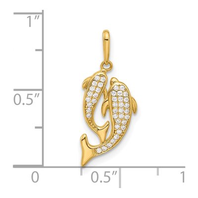 14K Yellow Gold CZ Two Dolphins Pendant – view 5